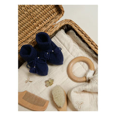 Gentil Coquelicot - Knitted Slippers and Embroidered Pouch | Navy Blue