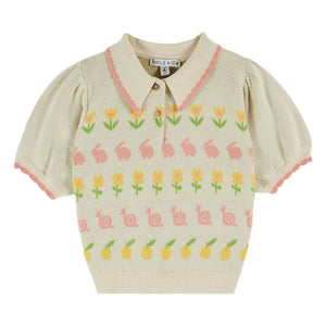 Emile et Ida - Polo Hasen Bio-Baumwoll-Strick | Beige