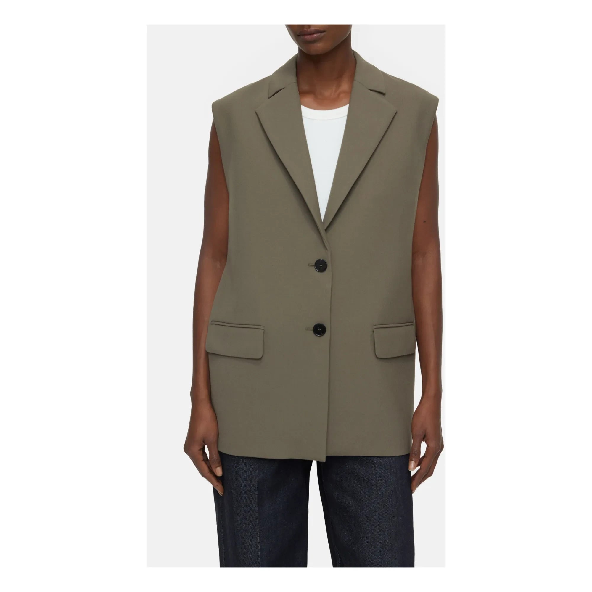 Geschlossen – Ärmelloser Blazer | Khaki