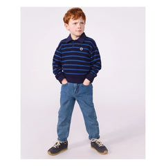 Petit Bateau - Çizgili Polo Yaka Sweat Modal | Mavi