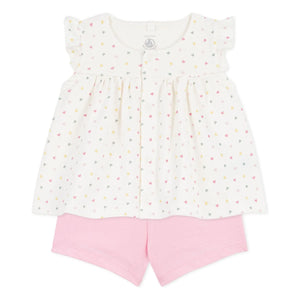 Petit Bateau - Organik Pamuk Kalpli Üst ve Şort Takımı | Beyaz