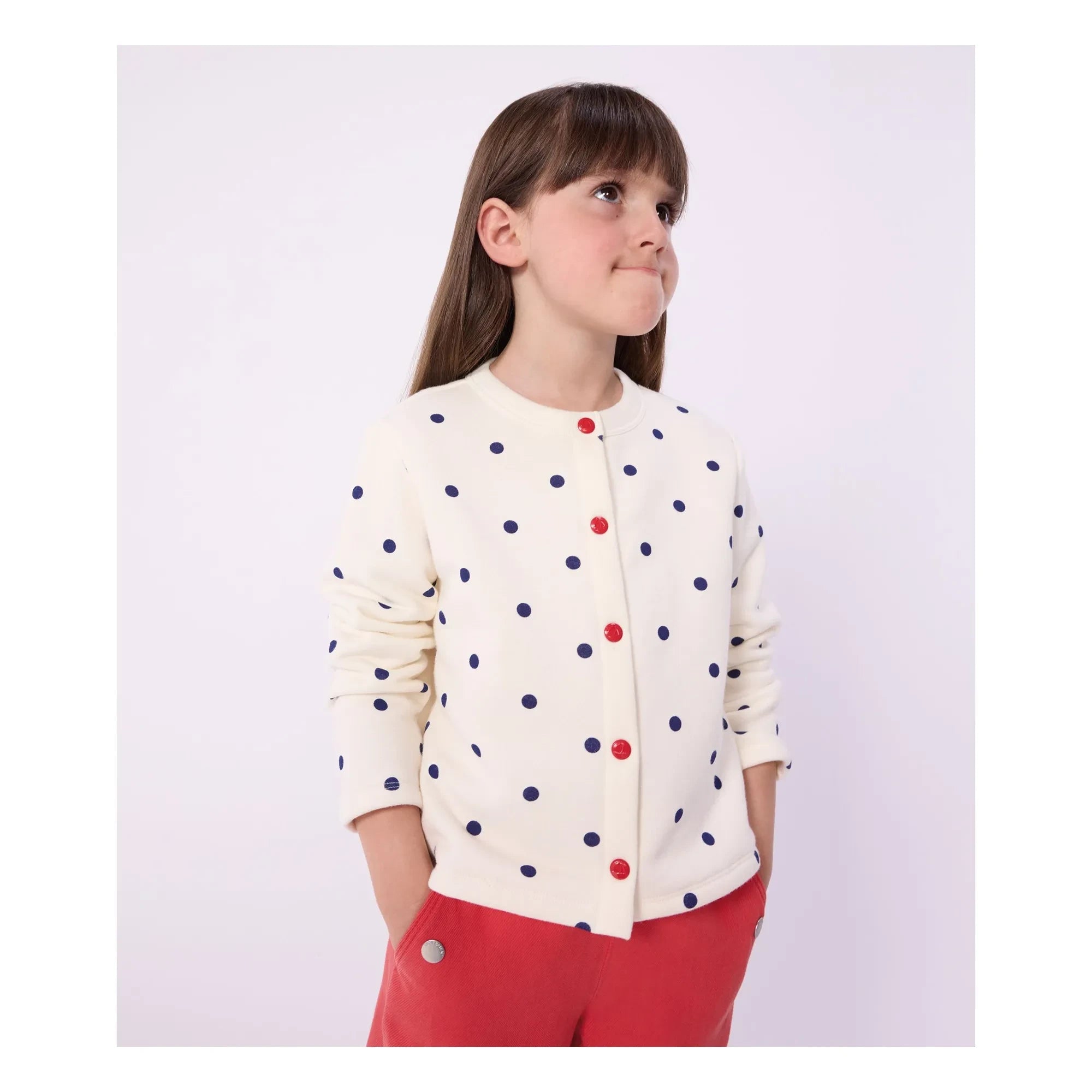 Petit Bateau - Gepunktete Molton-Strickjacke | Ecru