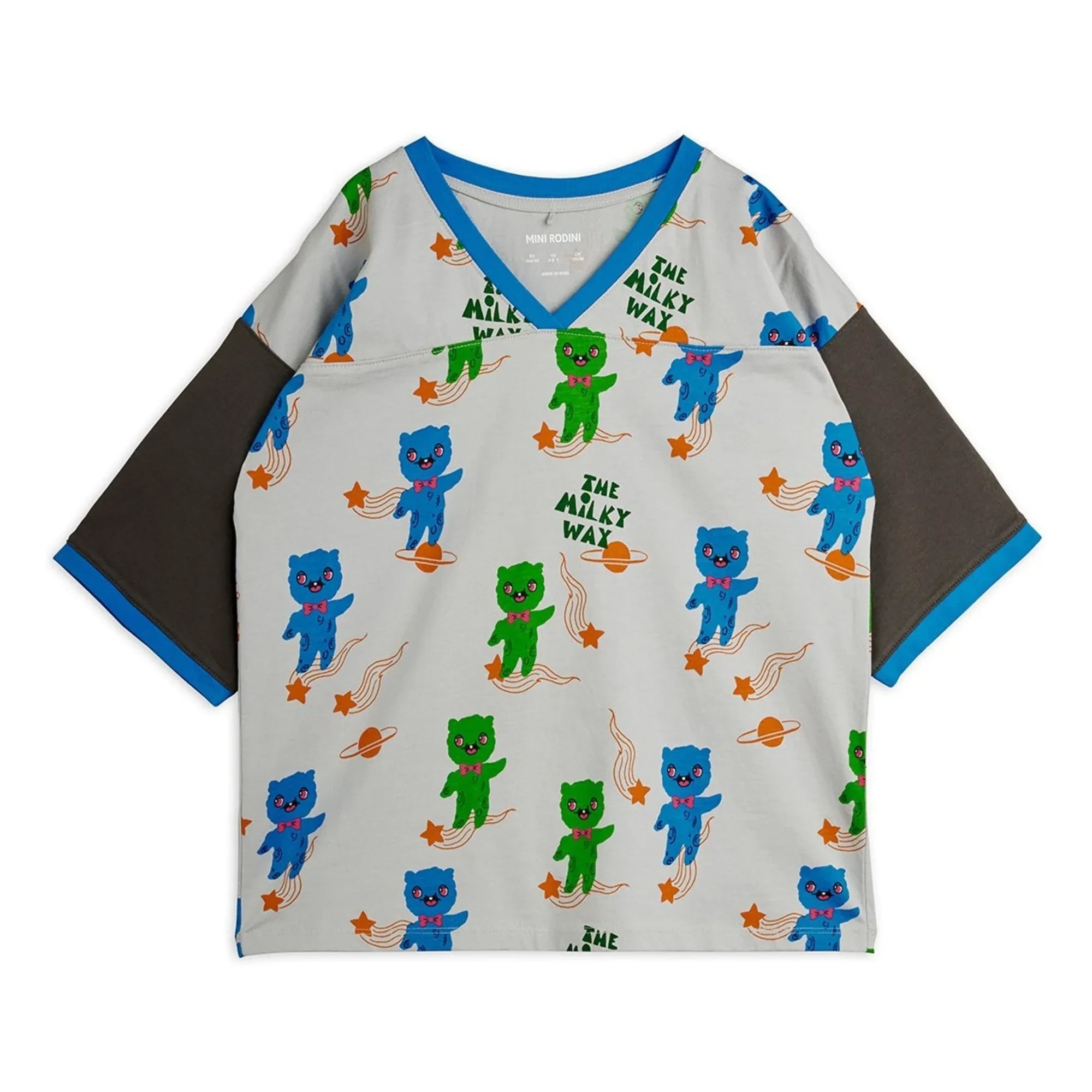 Mini Rodini - Loose Fit Aliens Organic Cotton T-Shirt | Light Gray