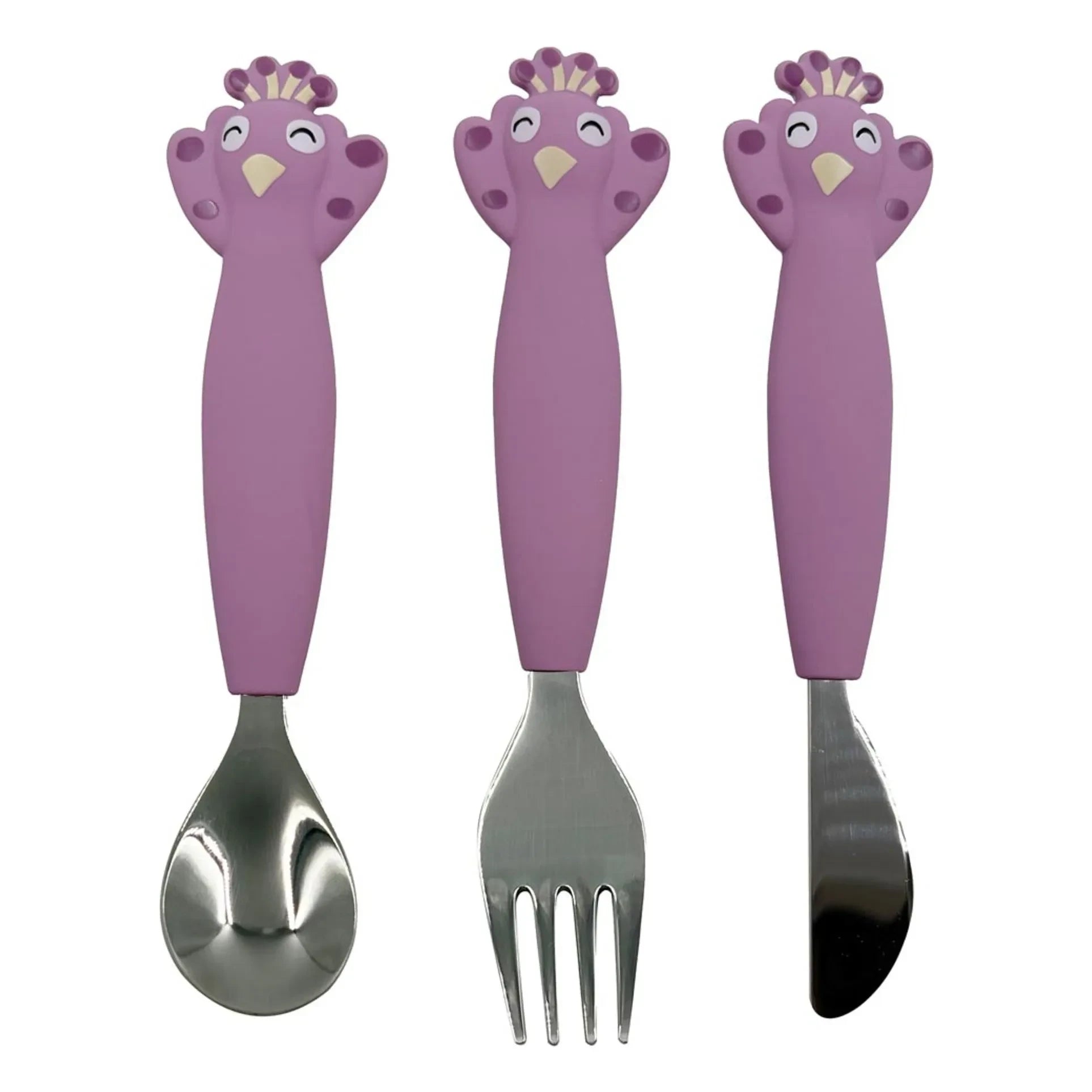 Trixie - Mrs. Peacock Silicone Cutlery Set - Set of 3 | Purple