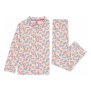 Petit Bateau - Organik Pamuk Çiçek Desenli Pijama Gömleği ve Pantolon | Beyaz