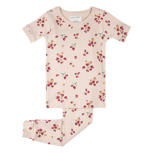 Petit Lem - Organic Cotton Floral Pattern Ribbed Pajamas | Pink