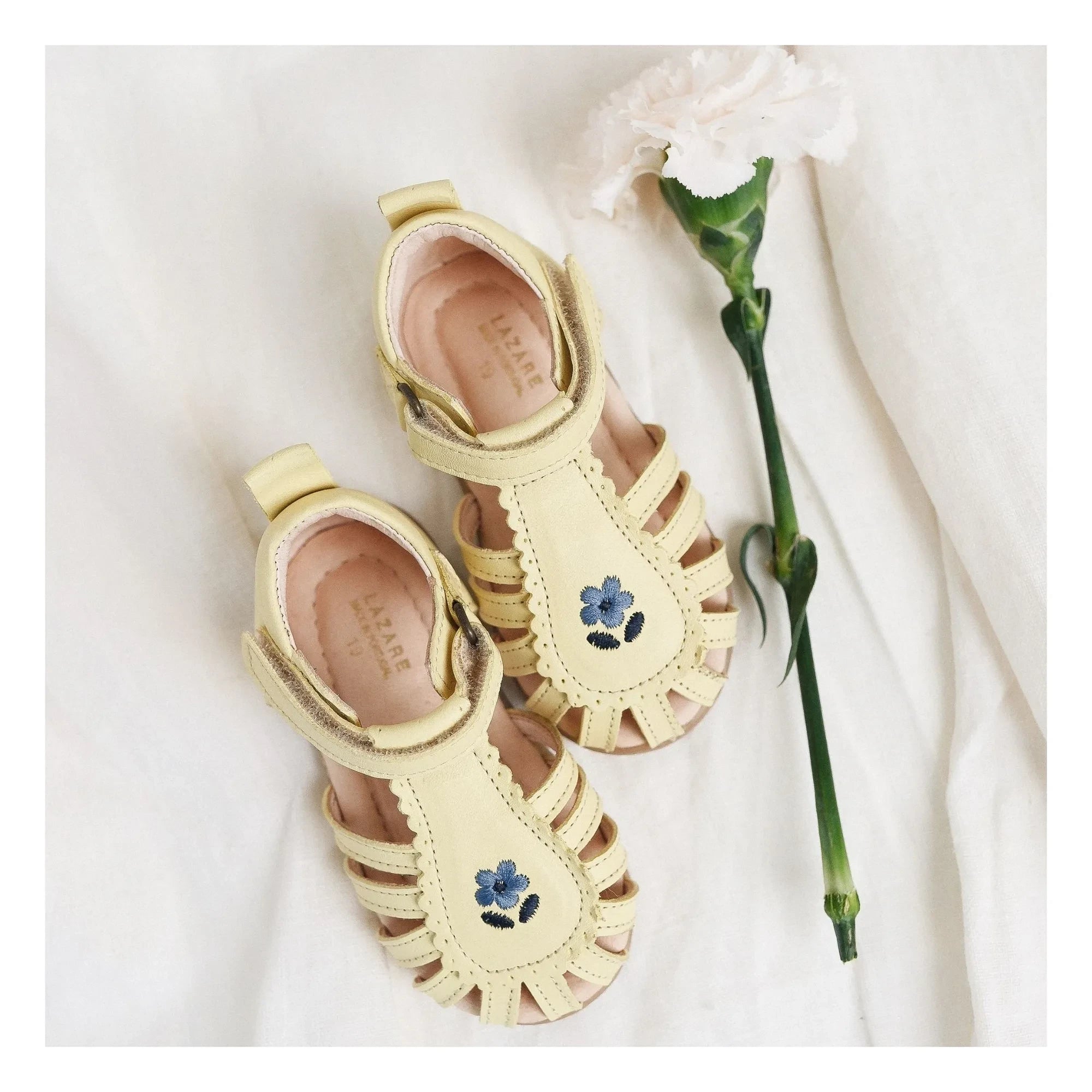 Lazare - Colette Floral Embroidered Sandals | Light yellow