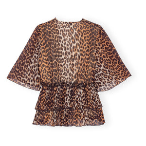 Ganni - Georgette Bluz Geri Dönüştürülmüş Elyaflar | Leopar