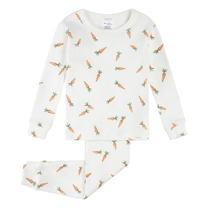 Petit Lem - Long sleeve pajamas, Ribbed Carrot Print Organic cotton | White