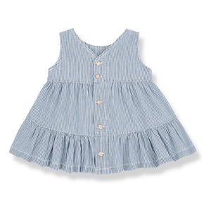 1+ in the Family - Denim Galdana Striped Organic Cotton Dress | Light Blue