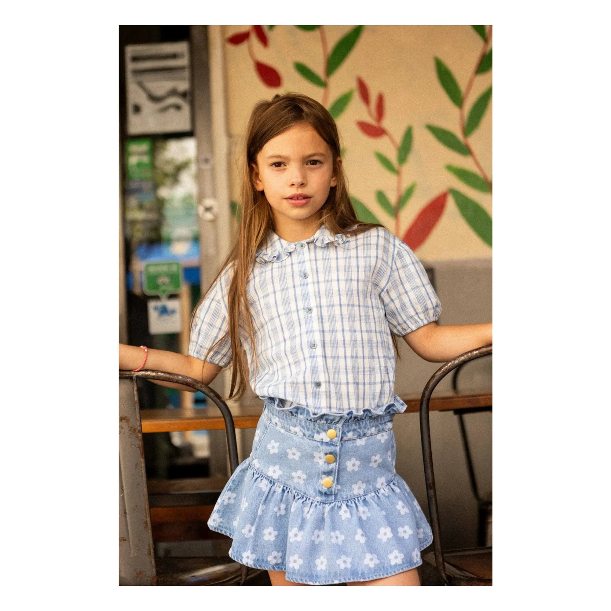 Louis Louise - Denim Pipeau Çiçekli Etek | Açık Mavi