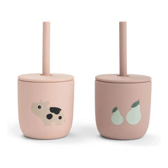 Done by deer - Tiny Farm pipetli bardaklar - 2'li Set | Pembe