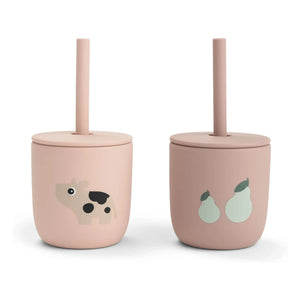 Done by deer - Tiny Farm pipetli bardaklar - 2'li Set | Pembe
