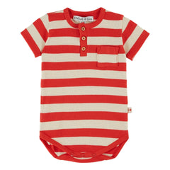 Emile et Ida - Striped Ribbed Organic Cotton Bodysuit | Red