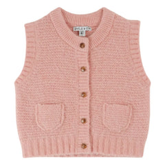 Emile et Ida - Plain Wool Sleeveless Cardigan | Light Pink