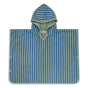 Jera Mini - Gestreifter Handtuch-Bademantel-Poncho | Grün Wasser