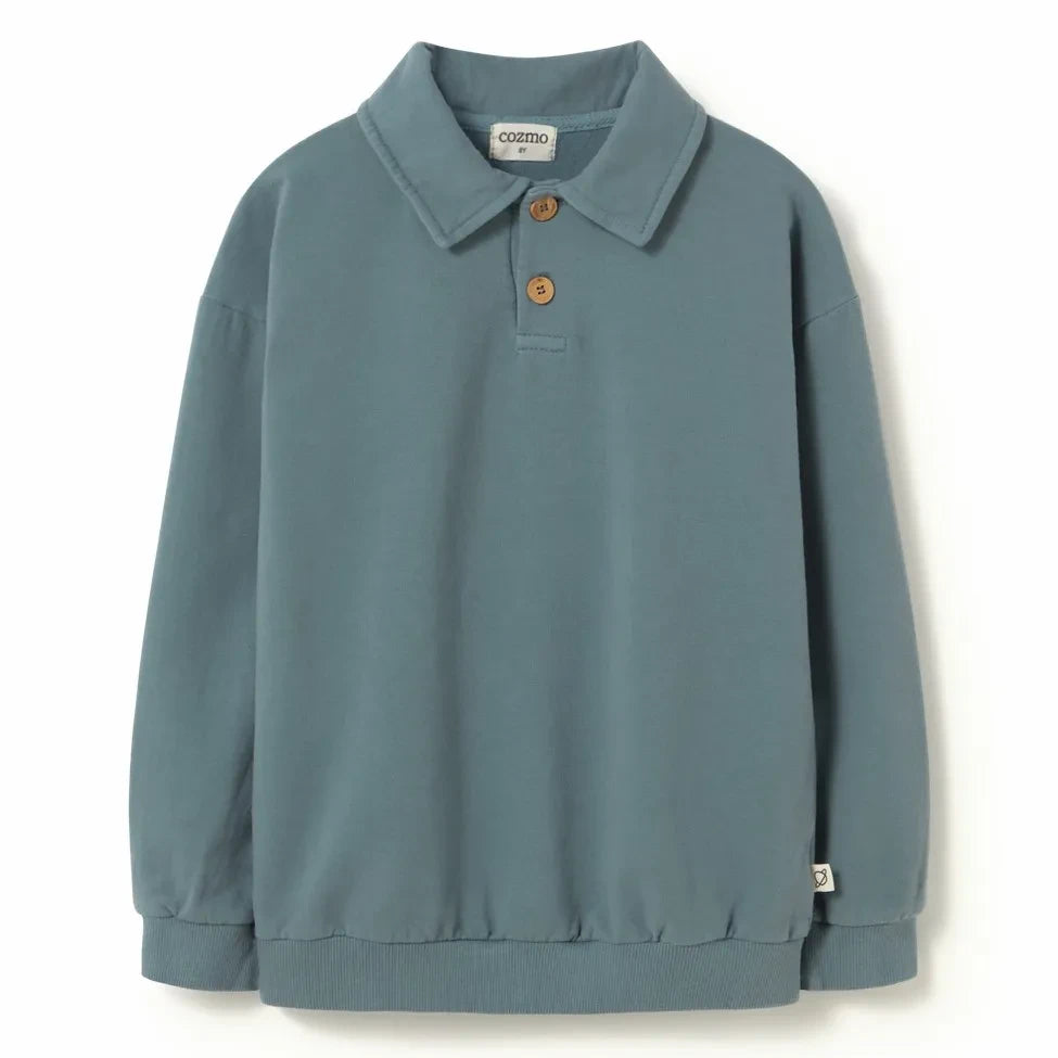 Cozmo - Piero organik pamuklu polo yaka sweatshirt | Gökyüzü mavisi