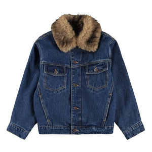 Molo - Hiroie Denim Organik Pamuk Kürk Yakalı Ceket | Mavi