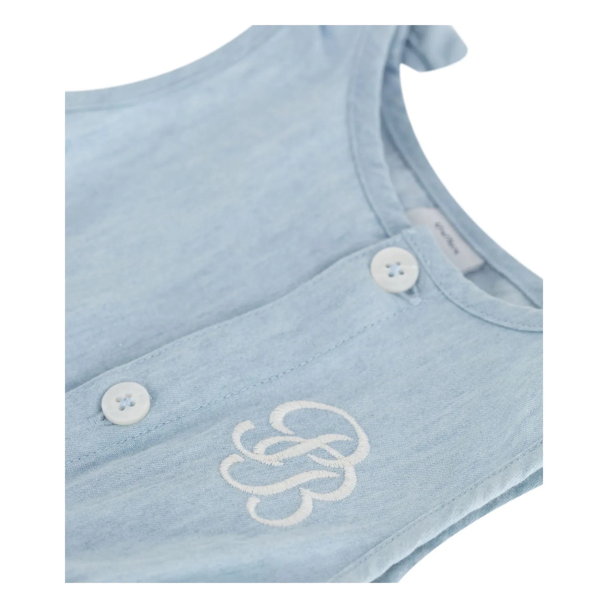 Petit Bateau - Blauer Chambray Strampler mit Bändern