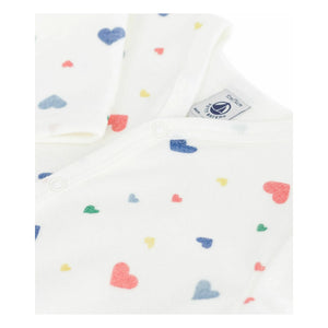 Petit Bateau - Heart-Printed Footed Comfortable Pajamas | White Organic Cotton