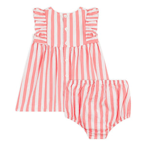 Petit Bateau - Çizgili Seersucker Organik Pamuk Elbise ve Bloomer Seti | Mercan