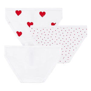 Petit Bateau - Pack of 3 Organic Cotton Heart Pattern Underwear | White