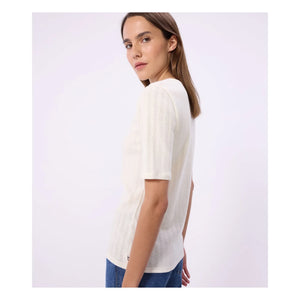 Petit Bateau – Pointelle T-Shirt mit Tuniskragen | Ecru