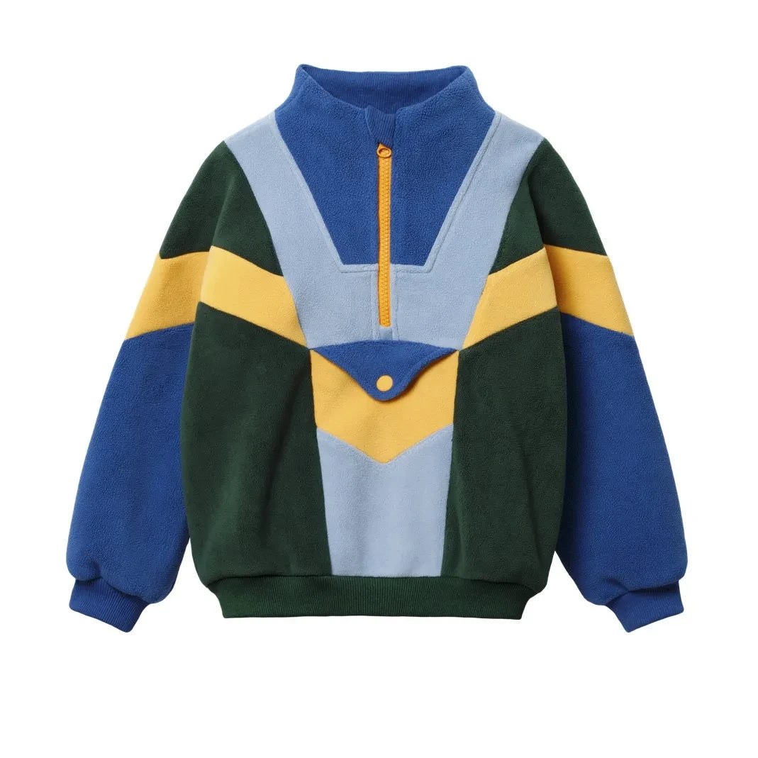 Goldie + Ace - Colorblock Polar Fermuarlı Sweatshirt | Orman Yeşili