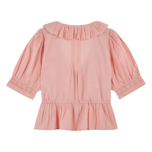 Emile et Ida - Embroidered Cotton Ruffled Blouse | Pink
