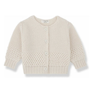 1+ in the family - Malene Mini Strickjacke aus Merinowolle | Ecru