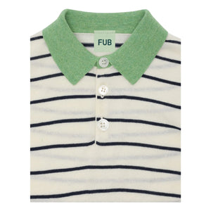 FUB - Çizgili polo yaka tişört Extra Fine Knit Organik Pamuk | Ekru