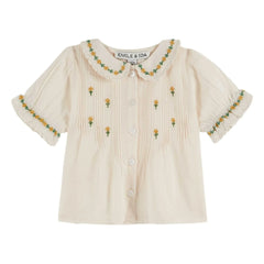 Emile et Ida – Bluse mit Blumenstickerei | Creme