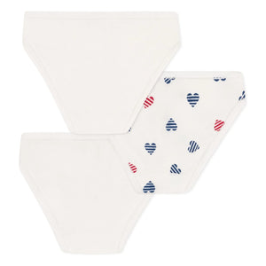 Petit Bateau - 3'lü Çizgili Kalpli Organik Pamuk Külot Seti | Ecru