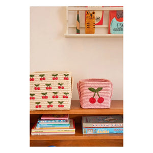 Rice - Pink Cerise Rafia Storage Basket