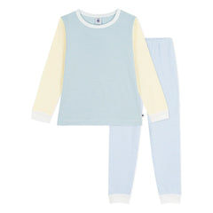 Petit Bateau – Schlafanzug mit gestreiften Blockfarben aus Milleraies-Material | Grün