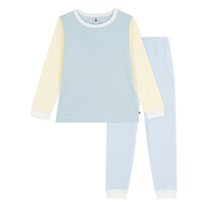 Petit Bateau – Schlafanzug mit gestreiften Blockfarben aus Milleraies-Material | Grün