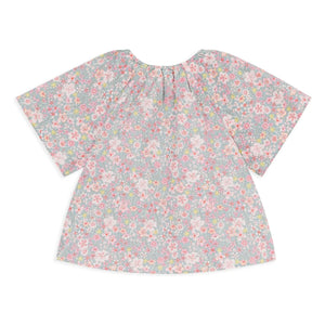 Petit Bateau - Pamuklu Biyeli Çiçekli Bol Bluz | Gri mavi