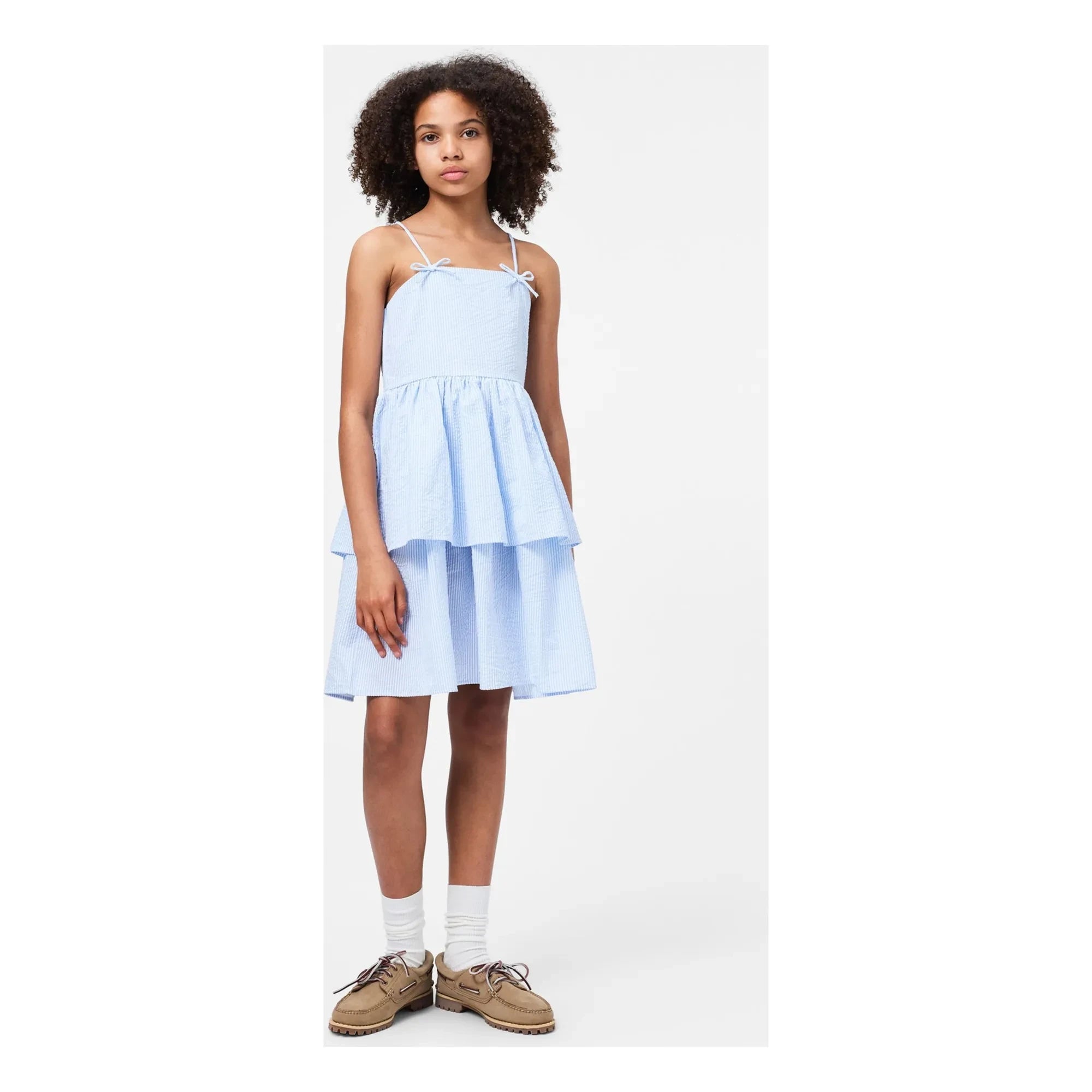 Molo - Gestreiftes Chelsea Rüschenkleid Bio-Baumwolle | Hellblau