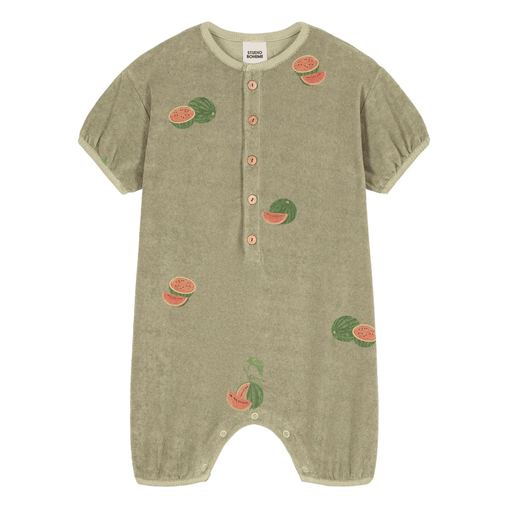 Studio Bohème - Bebecito Watermelon Bio-Baumwoll-Frottee Strampler | Khaki