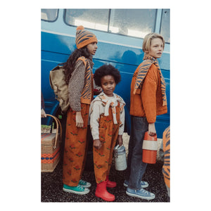 Piupiuchick - Organik Pamuklu Kadife Çiçekli Salopet | Camel