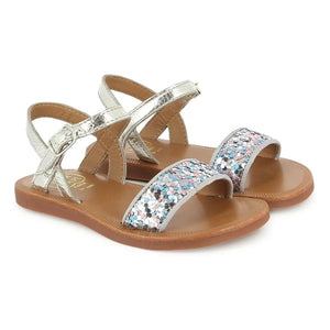 Pom d'Api - Plagette Spangensandalen mit Glitzer | Silber