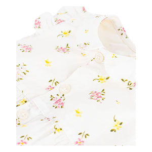 Petit Bateau - White Seersucker Organic Cotton Floral Romper