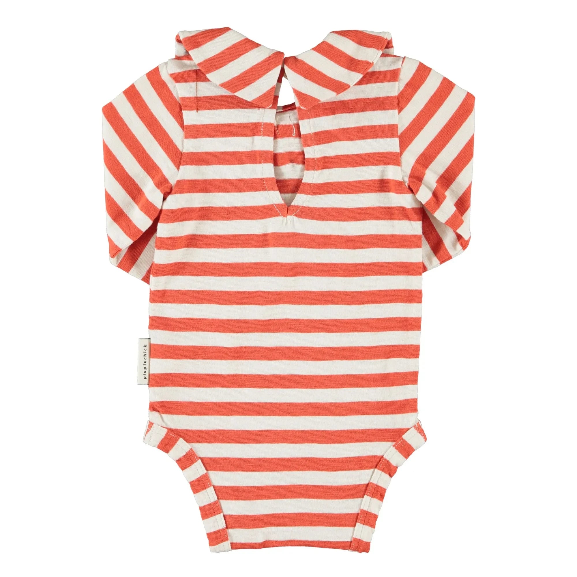 Piupiuchick - Gestreifter Body mit Marineblauem Kragen | Orange
