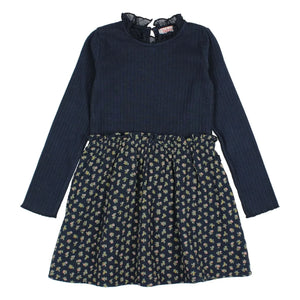 Búho - Cottage Fleurie Organic Cotton Double-Fabric Dress | Navy