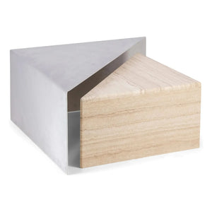 The Socialite Family - Brushed Aluminum and Travertine Covered Triangolo Side Table