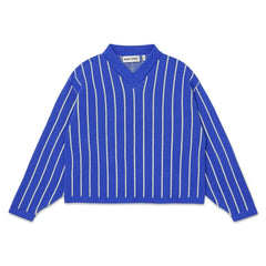Main Story - Organik Pamuklu Çizgili V Yaka Sweatshirt | Electric blue