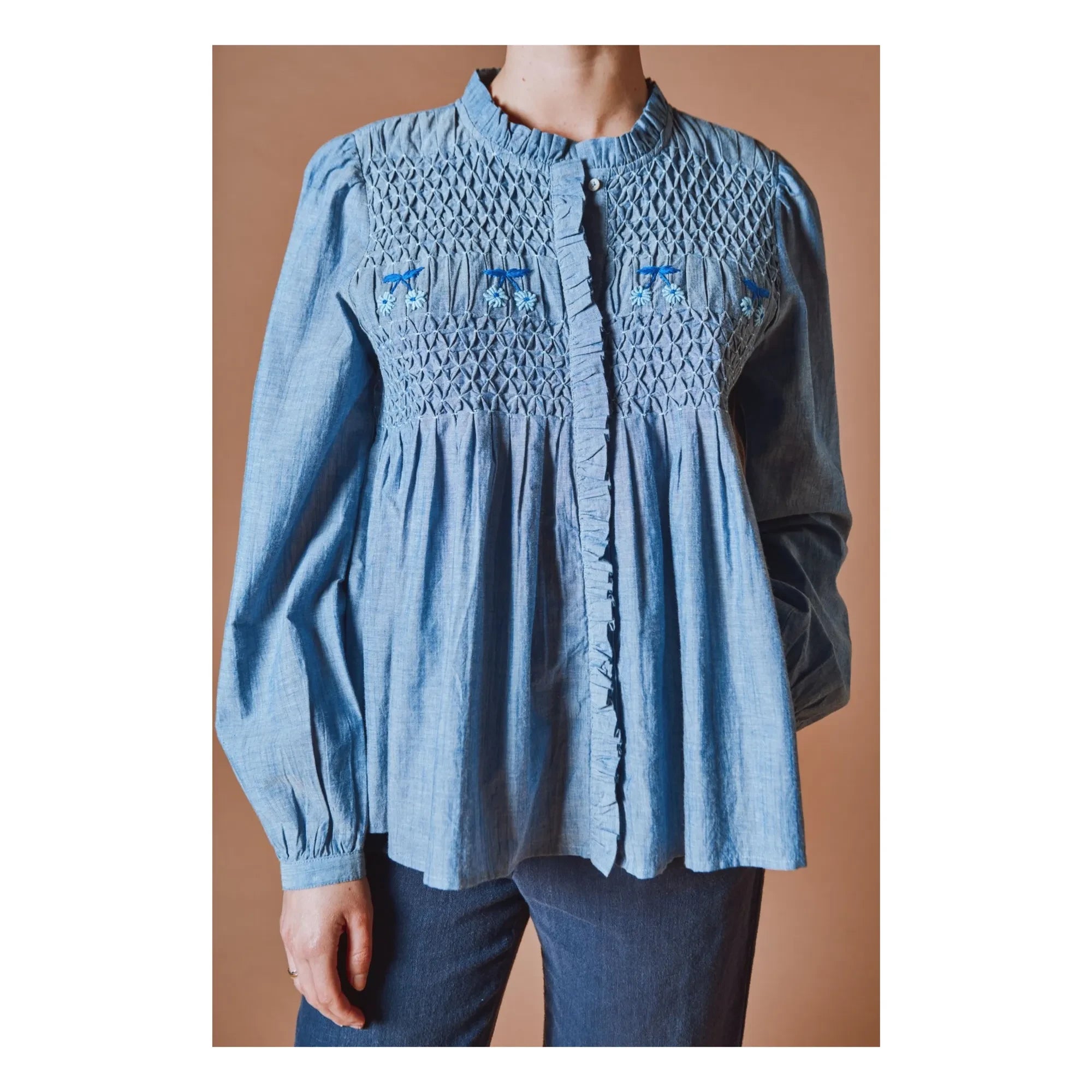 Emile et Ida - Bluse aus blauem Chambray-Baumwolle | Blau