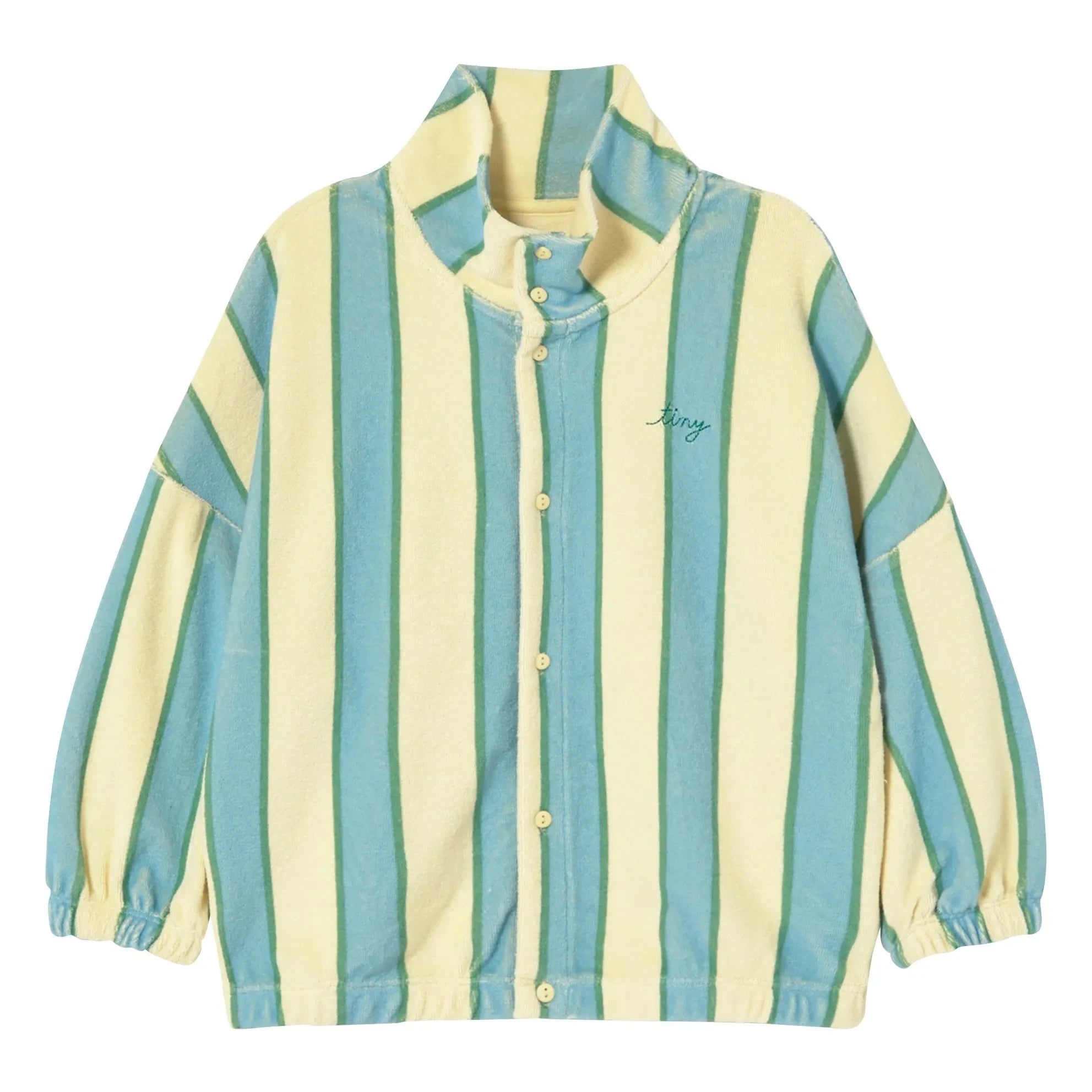 Tinycottons – Gestreiftes Sweatshirt mit Stehkragen und Knopfleiste aus Bio-Baumwolle | Hellgelb