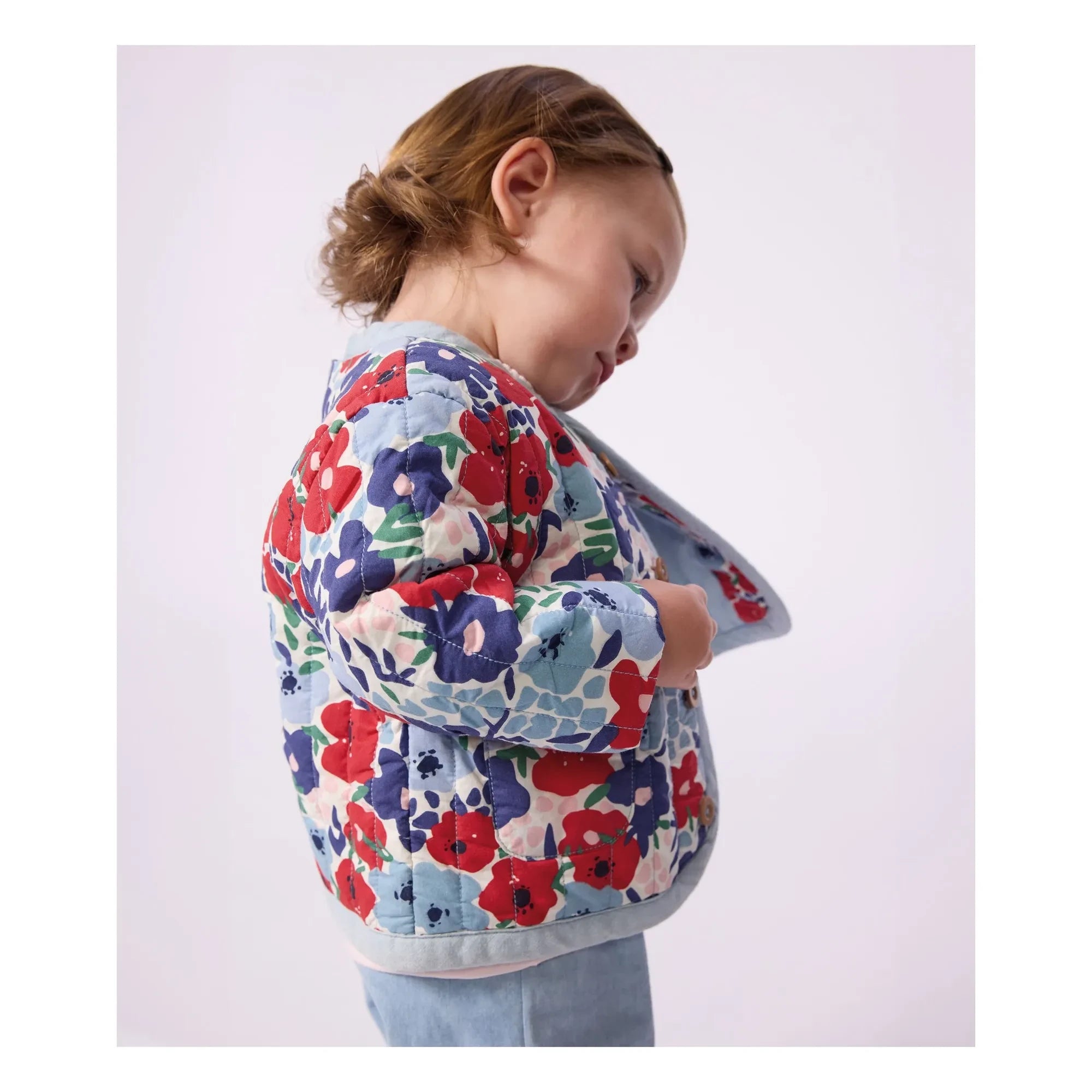 Petit Bateau - Organik Pamuk Fleurie Kapitone Ceket | Mavi