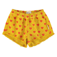Piupiuchick - Efektli Şort Twill Hearts | Hardal